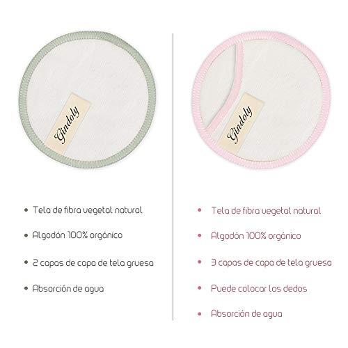 Gindoly 20 Pcs Discos Desmaquillantes Reutilizables del Fibra de Bamb¨² Lavables Almohadillas Maquillaje Desmaquillante Facial para Todo Tipo de Pieles con Bolsa de Lavado