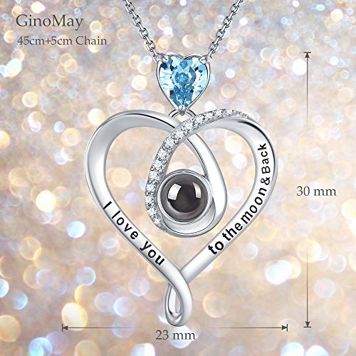 GinoMay mujer Plata fina 925 plata de ley corazón Blue Aguamarina azul