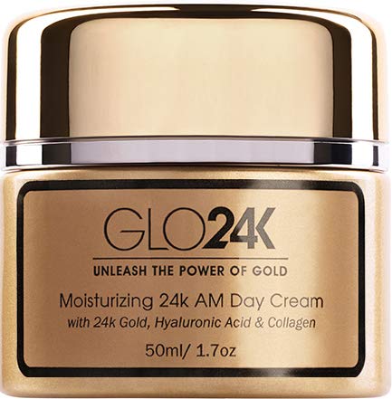 GLO24K Crema de día hidratante con 24k, antienvejecimiento con vitaminas, ácido hialurónico, colágeno
