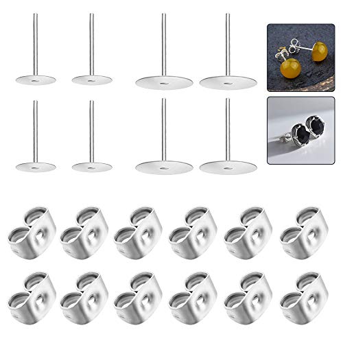 GOLRISEN 100 pares Postes de Pendientes de Acero Inoxidable con Tuercas de Mariposa,Hipoalergénico,Aretes para Mujer y Hombre,6mm y 8mm Redondos en Blanco DIY Material para Hacer Pendientes Originales