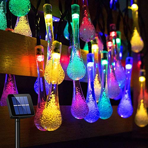 Goodia 20 LED luces carámbano gotas de agua solares Jardín hadas de la secuencia de las luces / 4,8 metros impermeables luces decorativas LED para al aire libre, jardín, patio, Navidad, Árbol de navidad, celebración de días festivos (Multicolor)