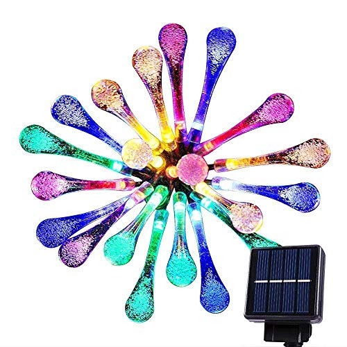 Goodia 20 LED luces carámbano gotas de agua solares Jardín hadas de la secuencia de las luces / 4,8 metros impermeables luces decorativas LED para al aire libre, jardín, patio, Navidad, Árbol de navidad, celebración de días festivos (Multicolor)