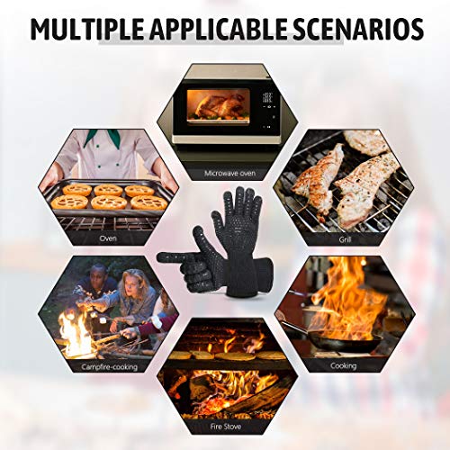 GothicBride Guantes de Barbacoa,Guantes para Horno,Guantes de Cocina,Oven Gloves Resistencia Térmica hasta 800°C,Certificación EN407 de protección contra Alta Temperatura (1 Par Negro)