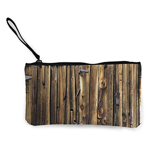 Gpedadf13 Unisex Puerta de Revestimiento de Granero de Roble Bisagras oxidadas agrietadas Cremallera Monedero de Lona Monedero, Bolso de Maquillaje, Bolso de teléfono móvil con asa