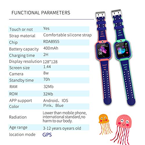 GPS Reloj Smartwatch para niños, impermeable GPS Rastreador Reloj anti-perdida de teléfonos inteligentes SOS, llamada bidireccional juegos matemáticas - regalo para para Niños Niña 3-12 Años, PINK