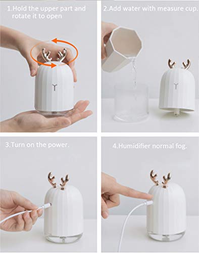 GQNLY Humidificador Animal Lindo, Mini humidificador de Niebla de 220ML USB con luz de la Noche de 7 Colores led para el Coche casero Yoga bebé,Pinkrabbit