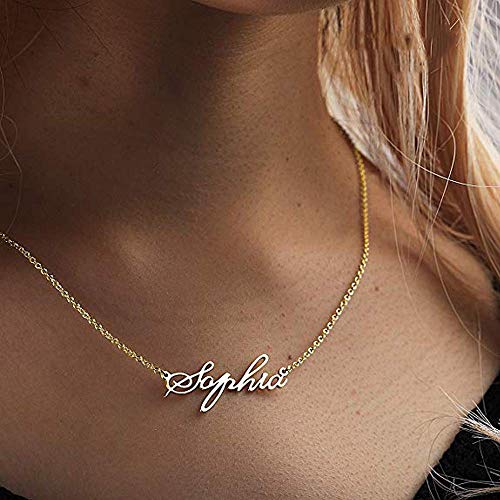 Grand Made Name Necklace Collar para mujer con nombre 925 joyería de plata esterlina para madre hermana Regalo personalizado de San Valentín (Gold, Plata)