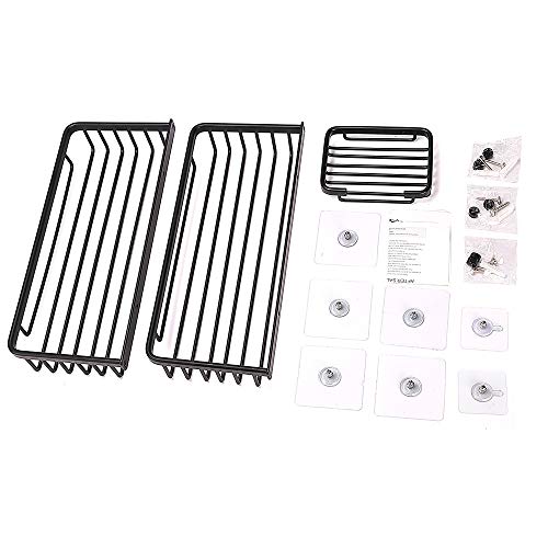 Gricol Estante de Ducha Sin Taladrar en Aluminio Aeronautico Rectangular Estanteria Baño Autoadhesivas Antioxidantes con Jabonera Organizador de Esponja para Baño Cocina 2 Piezas (Negro)