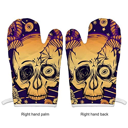 Guantes de aislamiento Wenxiupin Peonía, ojos, cuernos, calaveras y misticismo profesionales resistentes al calor, incluye guantes aislados y almohadillas cuadradas aisladas.