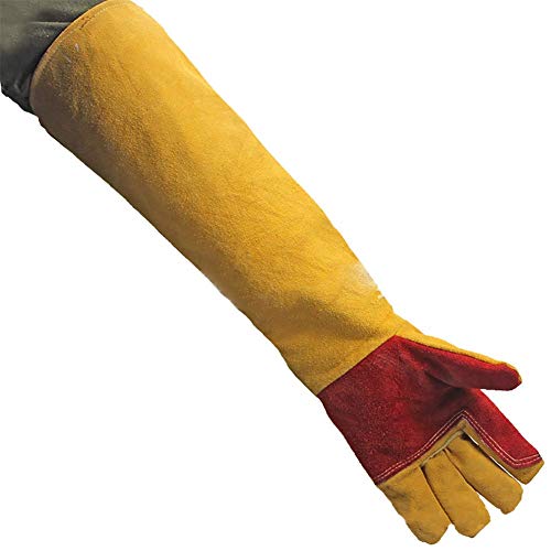 Guantes de soldadura de cuero de 60 cm de manga extralarga, guantes de trabajo a prueba de corte, espesar extremos resistentes al calor guantes de trabajo proteger, guantes de chimenea/jardinería