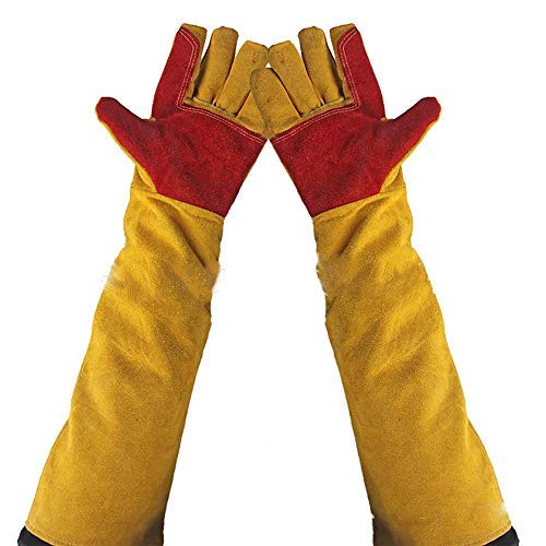 Guantes de soldadura de piel de 60 cm con mangas extralargas, guantes de trabajo a prueba de cortes, guantes de trabajo gruesos, resistentes al calor, guantes de chimenea, guantes de jardinería