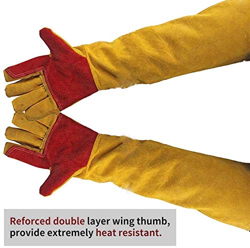 Guantes de soldadura gruesos de cuero resistentes al calor, guantes de trabajo de protección, guantes de trabajo a prueba de cortes, guantes de jardinería para chimenea, mangas extralargas