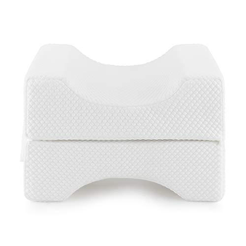 Guiffly Almohada para La Rodilla, Almohadas Ortopédicas para Las Piernas con Espuma Viscoelástica con Correa Desmontable para Ajustar La Altura, Almohadilla para Las Piernas para Dormir Mejor-Blanco