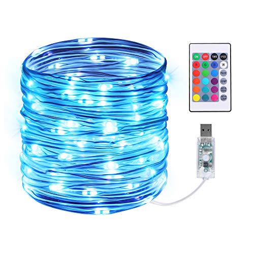 Guirnalda Luces Exterior, Infankey 10M 100LED USB Guirnalda Led con Mando a Distancia, 16 Colores y 4 Modos, Temporizador, Resistente al Agua, Ideal para Jardín, Fiesta, Navidad