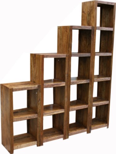 Guru-Shop Torres de Estante Combinadas de Corrugación Borde, Maderadeacacia, Tamaño: 5 Compartimentos (235 x 50 x 35), Estantes de la Pared de Libros