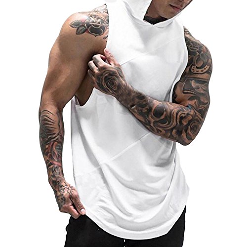 Gusspower Chaleco para Hombres Deportivo Camiseta Sin Mangas Costura de Malla de Tirante Sudadera con Capucha Gimnasio Músculo Formación Túnica Tank Top