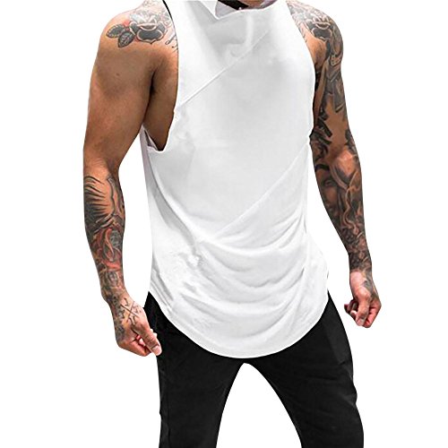 Gusspower Chaleco para Hombres Deportivo Camiseta Sin Mangas Costura de Malla de Tirante Sudadera con Capucha Gimnasio Músculo Formación Túnica Tank Top