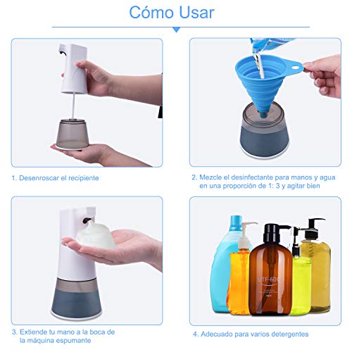 Gvoo Dispensador de Jabón Automático,Dosificador de Jabón Sensor Automático en Espuma,Impermeable IPX4,Ideal para Baño y Cocina,350ml