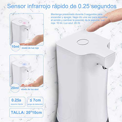 Gvoo Dispensador de Jabón Automático,Dosificador de Jabón Sensor Automático en Espuma,Impermeable IPX4,Ideal para Baño y Cocina,350ml