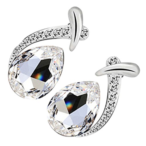 GWG Jewellery Juego de Joyas Mujer Regalo Conjunto Collar y Pendientes, Bañado en Plata de Ley Cristal en Forma de Gota de Agua Claro Debajo de Barra Embellecida con Piedras Blancas para Mujeres