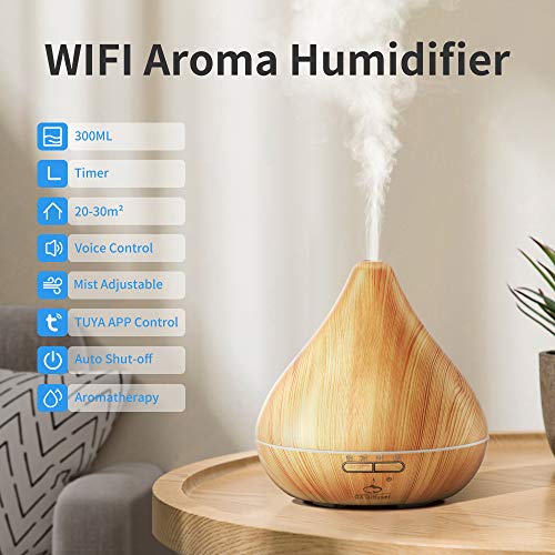 GX·Diffuser Humidificador Alexa Difusor de Aroma 300ml, Difusor Wifi Compatible con Google home y Echo,humidificador inteligente difusor aromaterapia para Bebé, Hogar, Oficina, SPA