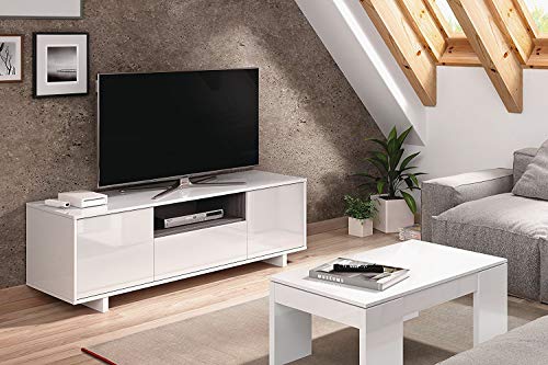 Habitdesign 0G6631BO - Mueble de Comedor TV Moderno, Color Blanco Brillo y Ceniza, Dimensiones 150 cm x 47cm x 41 cm de Fondo