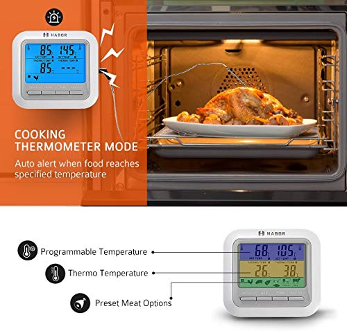 Habor Termómetro Digital de Cocina, Termómetro Horno con Sonda Larga para Alimentación, Carne, Parrilla, Barbacoa, Leche, Caramelo y Baño de Agua, Lee rápidamente y Apoyo Apagado Automático