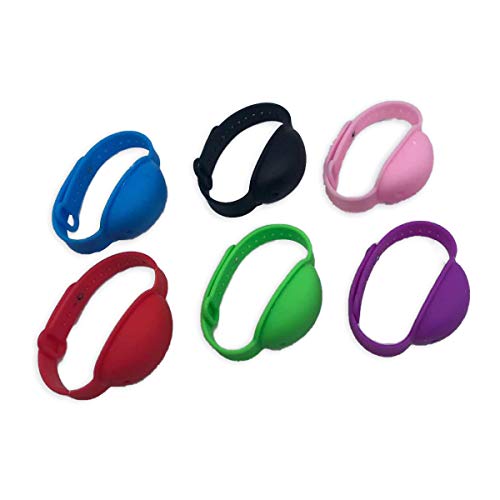 Haioo 4 Piezas Colores Aleatorios de Pulseras Dispensadoras de Gel Desinfectante de Manos con Botella para Recargar Distintos Colores Pulsera Dispensadora de Líquido de Silicona para Niños y Adultos