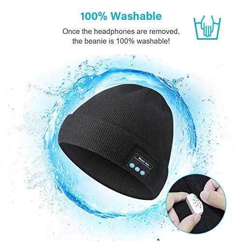 HANPURE Bluetooth Beanie Hat, Regalo para Hombres y Mujeres, Bluetooth 5.0 Music Running Hat Actualizado, Auriculares Inalámbricos Altavoces Incorporados con USB Recargable para Deportes (Negro)