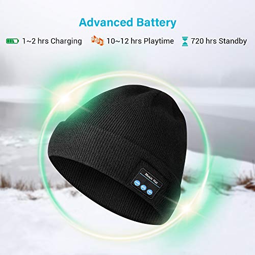 HANPURE Bluetooth Beanie Hat, Regalo para Hombres y Mujeres, Bluetooth 5.0 Music Running Hat Actualizado, Auriculares Inalámbricos Altavoces Incorporados con USB Recargable para Deportes (Negro)