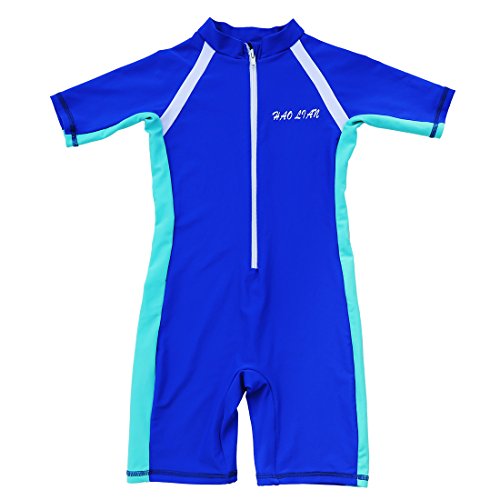 HaoLian - Niños Ropa de Baño Deportivo con Protección Solar para Deportes Acuáticos Bañador de Natación para Buceo Surf Playa Azul- Talla 2XL/ES 9-10 Años