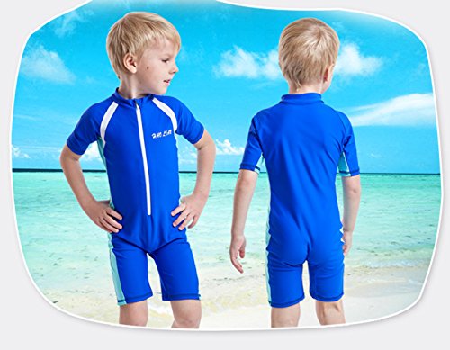 HaoLian - Niños Ropa de Baño Deportivo con Protección Solar para Deportes Acuáticos Bañador de Natación para Buceo Surf Playa Azul- Talla 2XL/ES 9-10 Años