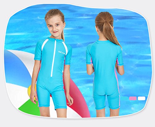 HaoLian - Ropa de Baño de Una Pieza para Niñas Bañador Deportivo para Natación Buceo Surf Playa Azul Claro - Talla XL/ES 7-8 Años