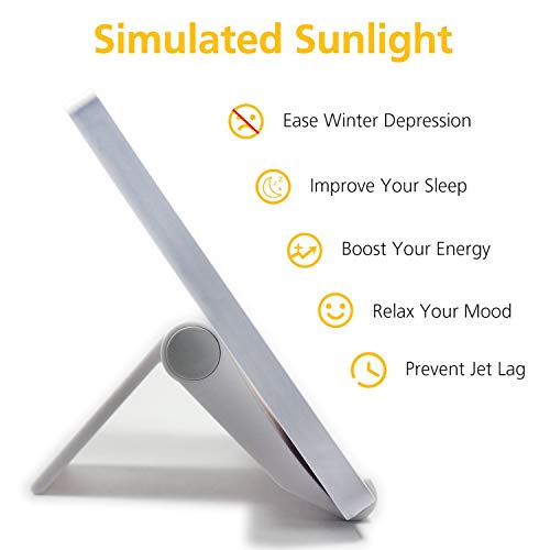 Happy Light Therapy Lamp, 10000 Lux Full Spectrum Bright Light White LED Sad Light with 2 Levels Adjustable Lux for Office Home