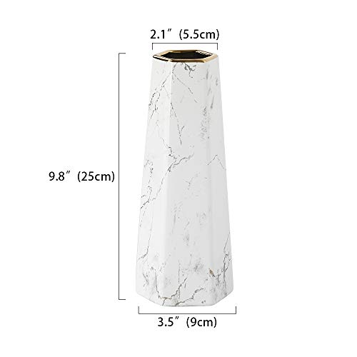 HCHLQLZ 25cm Mármol Blanco Dorado Decorativos Modernos Ceramica Jarrones de Flores para Mesa de Comedor Sala de Estar Idea Regalo para Cumpleaños Boda Navidad