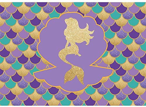 HD 7x5ft Under The Sea Little Mermaid Backdrop Glare Glitter Gold Purple Mermaid Scales Photography Background Kids Girls Princess Birthday Party Banner Newborn Baby Shower Decoration Props