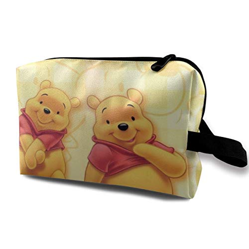 Hdadwy Estuche de Maquillaje de Viaje Winnie The Pooh con muñequera Bolsas de cosméticos Neceser portátil con Cremallera para niñas y Mujeres