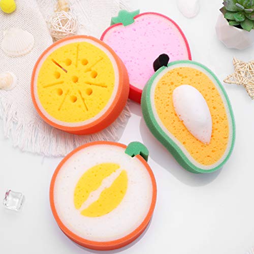 HEALIFTY Baño de frutas Baño de esponja Cepillos Esponjas de baño Fregadoras para niños Niños 4pcs