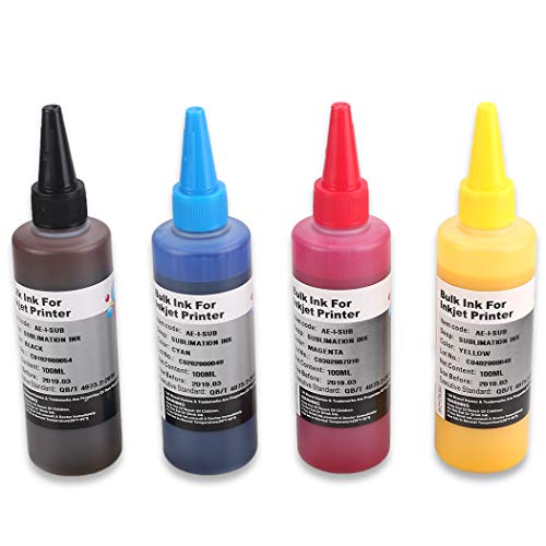 HEMEI Tinta de sublimación de 4 botellas para impresoras de 4 colores Epson / Ricoh, transferencia de prensa de calor en tazas Placas / camisas de poliéster / cajas de teléfonos / manualidades, etc.