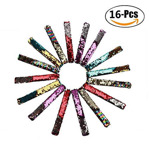 Herefun 16 Piezas Reversible Pulsera Sirena Slap, Magic Pulseras Palmada Lentejuela Juguetes con Cómodo Forro deTerciopelo Regalo, Surtidas para Fiesta y Festival, Regalos para Niñas y Niños