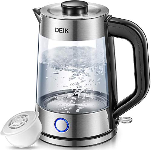 Hervidor de Agua Electrico 1.7 litros Calentador de Agua, 2200W Ebullición Rápida con Libre de BPA, Vidrio Borosilicato, Filtro Antical, Desconexión Automática