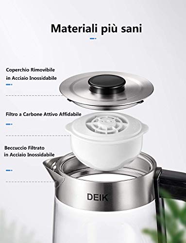 Hervidor de Agua Electrico 1.7 litros Calentador de Agua, 2200W Ebullición Rápida con Libre de BPA, Vidrio Borosilicato, Filtro Antical, Desconexión Automática