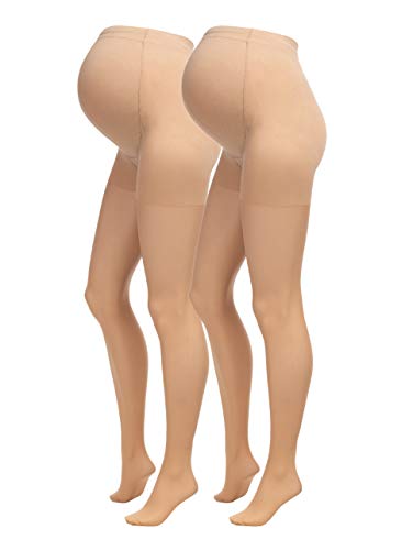 Herzmutter 20 DEN Medias Premamá - Medias Meternidad - Medias de embarazo - Panty Para Futura Mama -Para mujeres embarazadas - Juego de 1 y 2-1220 (M-L, Beige-Claro, 2x)