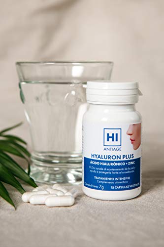 HI - Hi Antiage - Hyaluron Plus - Ácido Hialurónico Cápsulas para Suplemento Alimenticio con Zinc que Ayudan a Reducir las Pequeñas Arrugas y Líneas de Expresión - Aptas para veganos