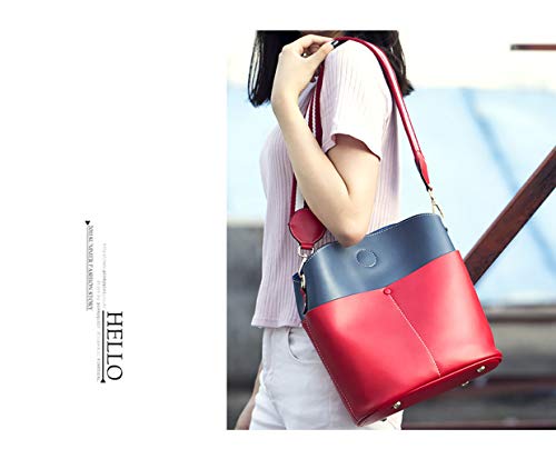 HISROOM Nueva Bolsa De Cuero para Mujer Bolsa De Cubo Bolsa De Cuero De Gran Capacidad Contraste Simple Hombro Color Tendencia Diagonal Bolsos,Red,26 * 13 * 25cm