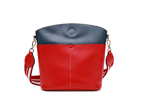 HISROOM Nueva Bolsa De Cuero para Mujer Bolsa De Cubo Bolsa De Cuero De Gran Capacidad Contraste Simple Hombro Color Tendencia Diagonal Bolsos,Red,26 * 13 * 25cm