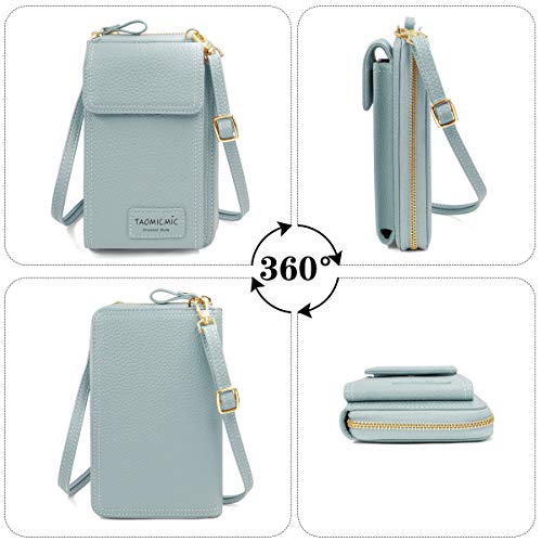 HNOOM Bolso de Teléfono Móvil para Mujer Cartera Movil Cuero PU Bolso para Movil y Cartera Pequeño Bolsa Bandolera con Ranuras para Tarjeta y Cremallera Billeteras de Mujer (Azul)