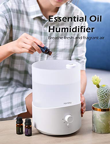 Homasy 2.5L Humidificador Aceites Esenciales, Humidificador Bebés de Llenado Superior con Perilla Precisa, Silencioso de 28dB con Luz Nocturna Cálida, 30 horas de Trabajo