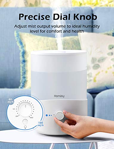 Homasy 2.5L Humidificador Aceites Esenciales, Humidificador Bebés de Llenado Superior con Perilla Precisa, Silencioso de 28dB con Luz Nocturna Cálida, 30 horas de Trabajo