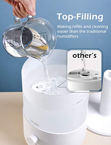 Homasy 2.5L Humidificador Aceites Esenciales, Humidificador Bebés de Llenado Superior con Perilla Precisa, Silencioso de 28dB con Luz Nocturna Cálida, 30 horas de Trabajo